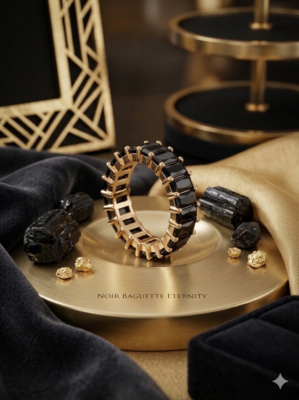 14k Gold - Filled Noir Baguette Eternity Black Band